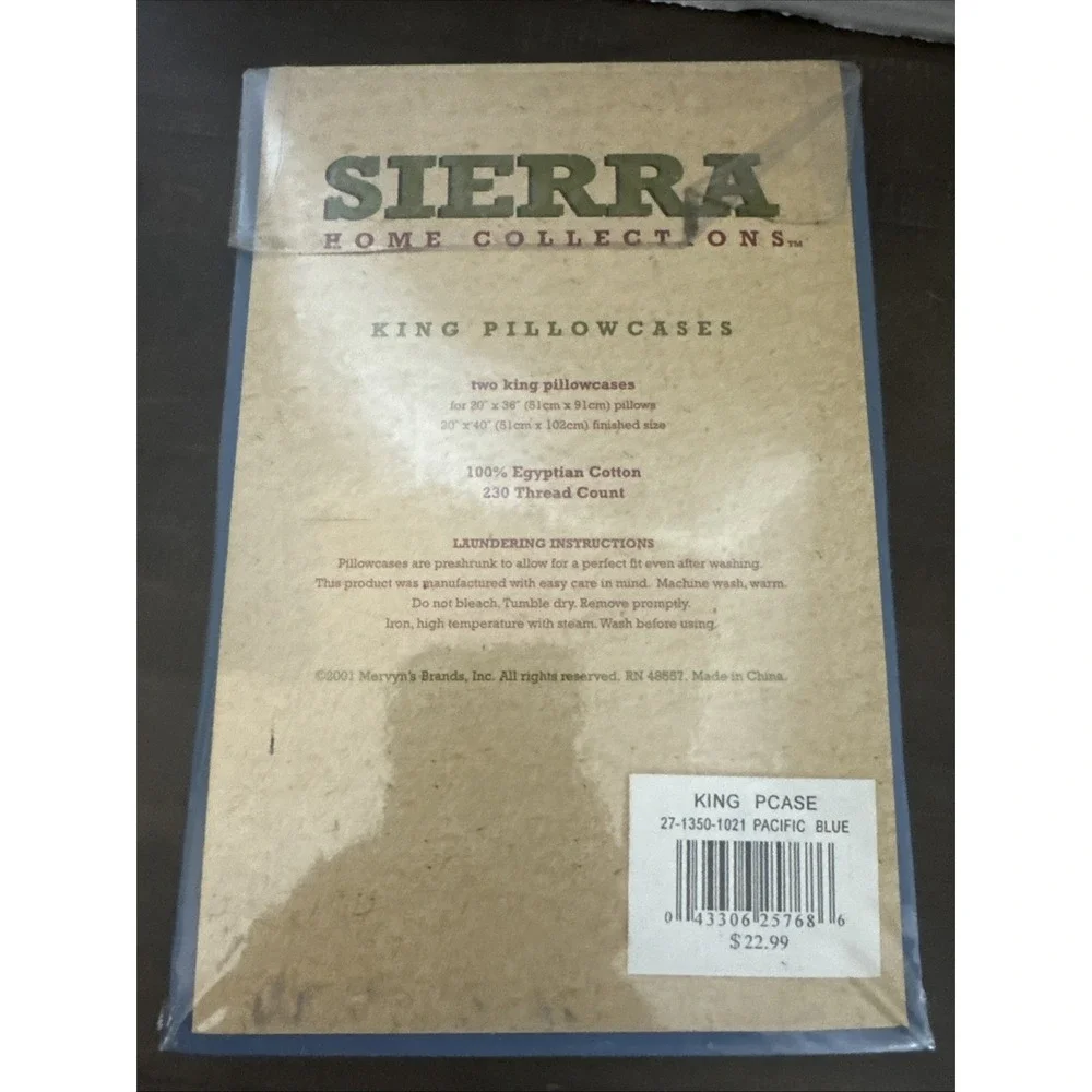 Sierra Home Collection  Egyptian MERVYN'S NIP 2 King ‎ Pillow Cases BLUE